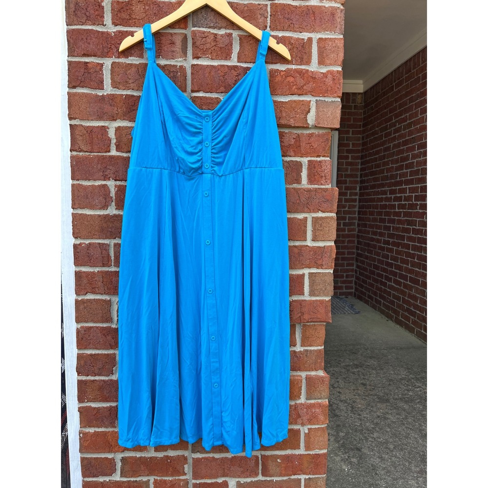 Torrid Super Soft Blue Knit Midi Dress Pockets Ruched Button Front Size 3 3X